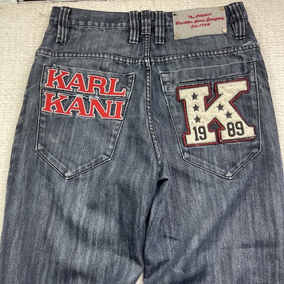 Vintage Karl Kani Jeans Patchwork Denim Baggy Hip Hop USA Men’s Read* - Picture 2 of 16